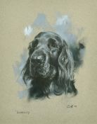 'Berkeley', A pastel portrait of a flat-coated retriever, pastel, indistinctly signed, 11