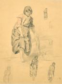 19th Century, a study of a country maiden, charcoal and chalk, 12