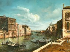 20th Century School, a canal scene, Venice, oil on panel, indistinctly signed, 12