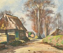 Rene Crevel circa 1932, a pathway thought a French village, oil on board, signed, 18.5