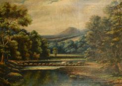 Charles Bullock, Circa 1912, Cows watering in a river valley, oil on canvas, signed and dated, 22