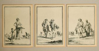 Jean Duplessis-Bertaux (1747-1818) French, Three etchings, the fruit seller, canes and bellows and