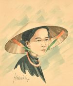 Nguyen Trang Son, A pair of watercolours of South-East Asian characters, both signed and 8