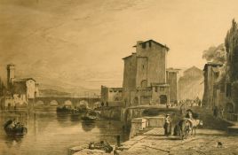 Charles Oliver Murray (1842-1923) British, The Port of Leghorn, a port scene with multiple figures