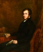 John Linnell (1792-1882) British Portrait of a gentleman seated by a table with books holding a