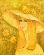Francoise De l'Espinay, study of a lady in a garden, oil on canvas, signed, 28