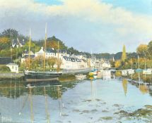 20th Century French School, boats on a river at Pont Aven, oil on canvas, indistinctly signed, 18