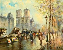 T. Martorell, stalls along the river Seine, oil on canvas, 13