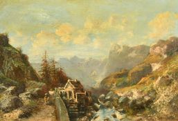 Emile Godchaux, figures by a mountain stream, oil on canvas, signed, 15