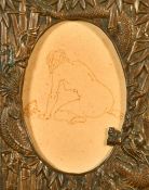 Late 19th Century, an ink line drawing of a female nude and a frog, 3