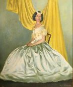 Douglas Swainson, 'The period Dress' A seated lady wearing a white dress, oil on board, signed and