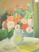 20th Century French school, a colourful still life of mixed flowers, watercolour indistinctly