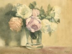 Arthur Theo Dirkx, circa 1944, a still life of roses in a glass vase, watercolour, signed, 10.5