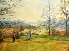 S. Willey (21st Century) Golf scene, driving off a winter tee, oil on canvas, signed and dated '
