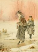 George Goodwin Kilburne (1839-1924) British, 'Testing the ice', ladies and a dog in a Winter