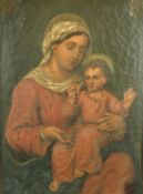 19th Century Continental School, Madonna and child, oil on canvas, 29.5