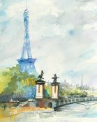 Barry D. Kavanagh, 'Paris scene', the Eiffel Tower, watercolour, signed, label verso, 22.75