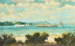 Arthur de Tivoli, A steam ship with other shipping off Brownsea Island, oil on canvas, signed,