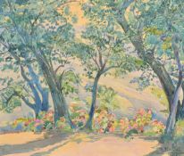 R. Pinatel, circa 1918, a summer landscape, watercolour, signed, 14.5