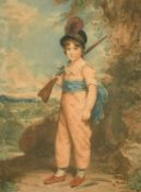 After Sir Martin Archer Shee, A child carrying a rifle in an extensive landscape, stipple