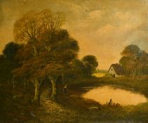 19th Century French school, a pair of landscapes with a female figure, oil on canvas, indistinctly