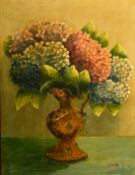Jiva, a still life of flowers in a vase, oil on canvas laid down, signed, 21