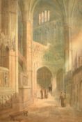 Alfred Edward Parkman (1852-1930), 'Westminster', figures in a cathedral interior, watercolour,