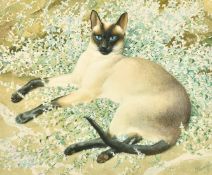 Charles Frederick Tunnicliffe (1901-1979) British, a Siamese Cat resting amongst foliage,
