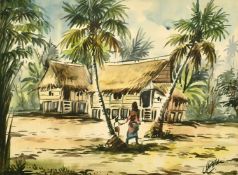 South-East Asian School, Junks at Sea, watercolour, indistinctly signed, 10