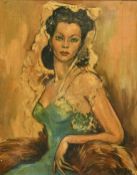 20th Century French School, half-length study of an elegant lady, oil on board, indistinctly