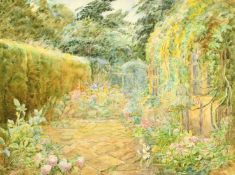 Sophia Miller (20th Century) Corner of a garden in full bloom, watercolour, signed and dated, 9.