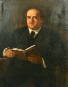 20th Century School, a portrait of a seated gentleman with a book, oil on canvas, 40