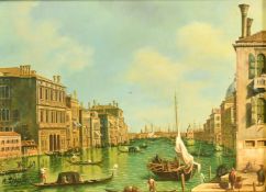 20th Century School, gondolas on a Venetian canal, oil on panel, indistinctly signed, 9.5