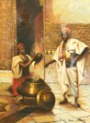 Paul Leroy, an interior scene with Arab figures, oil on panel, signed, 16