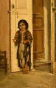 19th Century Italian School, a small child begging, oil on board, indistinctly signed and dated
