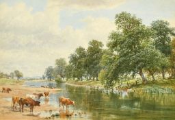 James W. Baldock (1825-1898) A pair of river landscapes with cattle standing and lying down at the
