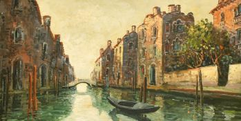 Pamela Coward (20th Century) Gondola on a Venetian canal, oil on canvas, 23