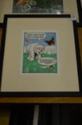 Bill Mevin, original hand coloured art work for The Perishers, framed.