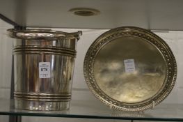 A plated ice bucket and a small tray.