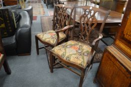A George III design mahogany carver chair with four matching side chairs.