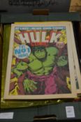 A quantity of Hulk and other comics.