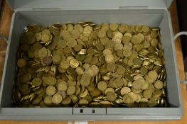 A large quantity of three penny pieces.
