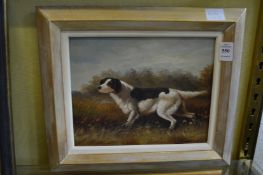 A study of a dog in a landscape, oil on board.