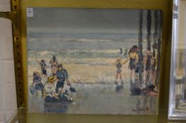 Ross Foster, Figures on a beach, oil on canvas, unframed.