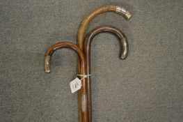 Three various walking sticks.