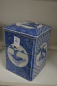 A Japanese blue porcelain stacking box and cover.