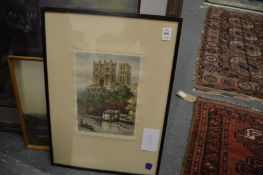 A colour engraving and two pictures.