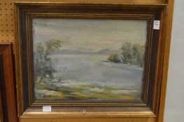 Impressionist school, figures on a frozen lake, oil on board.