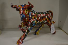A colourful model of a Spanish bull.
