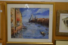 A Venetian waterway with gondoliers, oil.